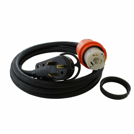 AC WORKS 25ft Temporary Power RV 30A TT-30P Plug to CS6364 50A Locking Female Rubber Adapter Cord TETT-025